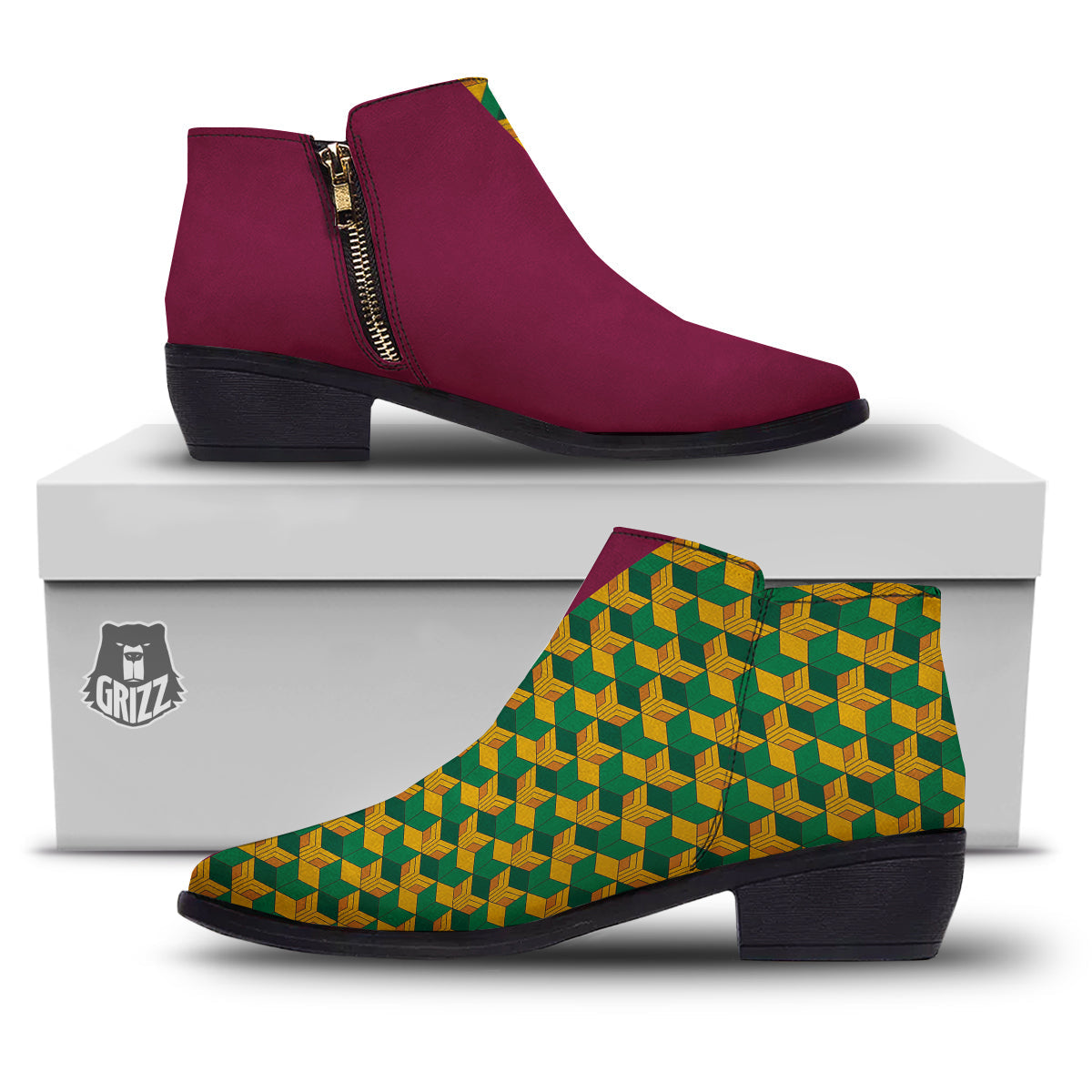 Tomioka Print Pattern Ankle Boots-grizzshop