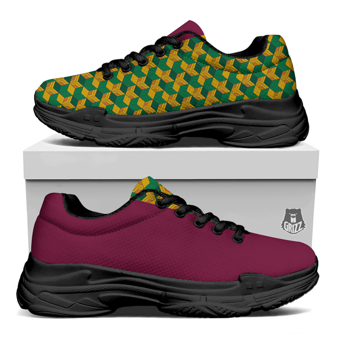 Tomioka Print Pattern Black Chunky Shoes-grizzshop
