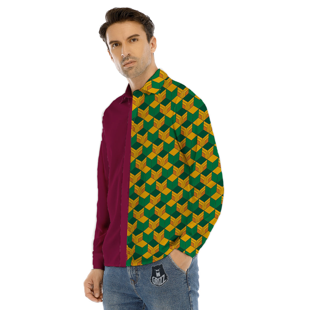 Tomioka Print Pattern Men's Dress Shirts-grizzshop