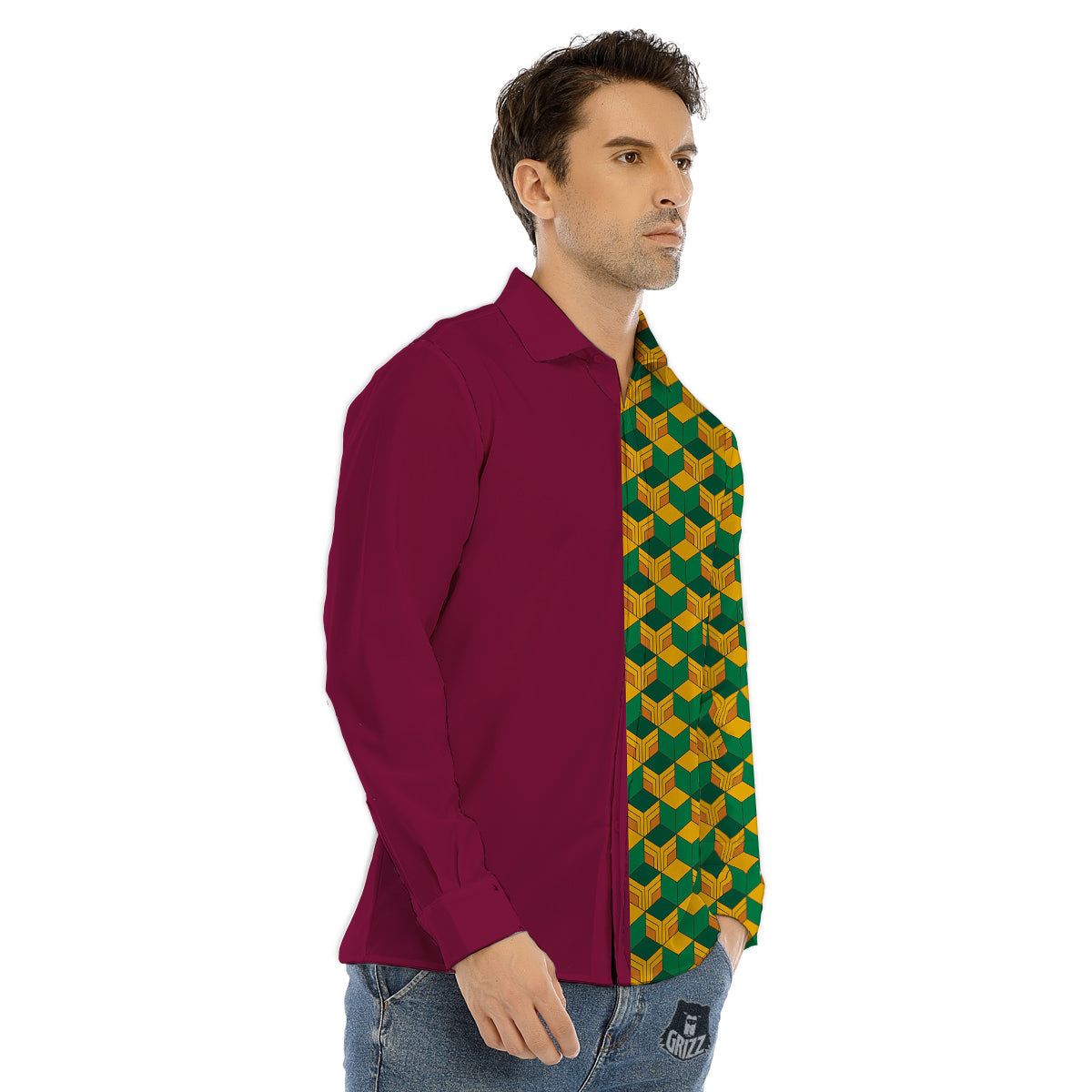 Tomioka Print Pattern Men's Dress Shirts-grizzshop