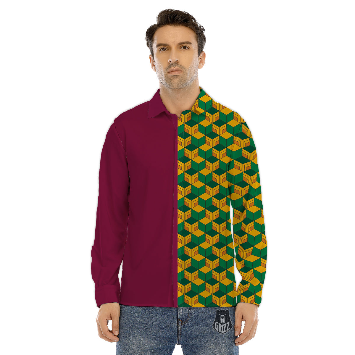 Tomioka Print Pattern Men's Dress Shirts-grizzshop