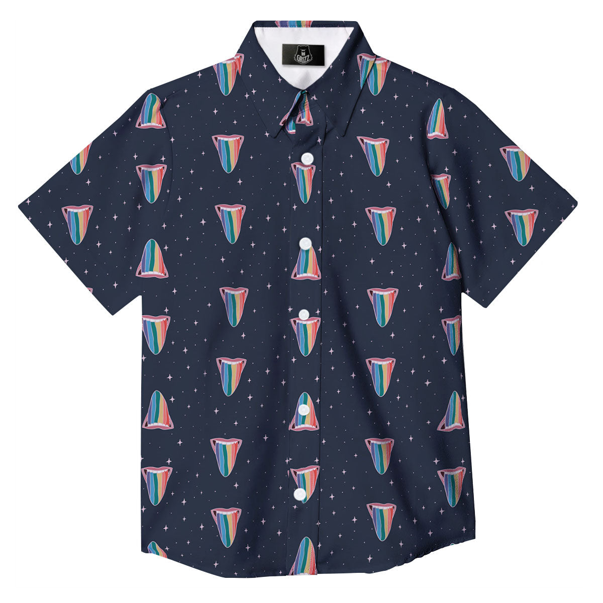 Tongue Gay Pride Print Pattern Button Up Shirt-grizzshop