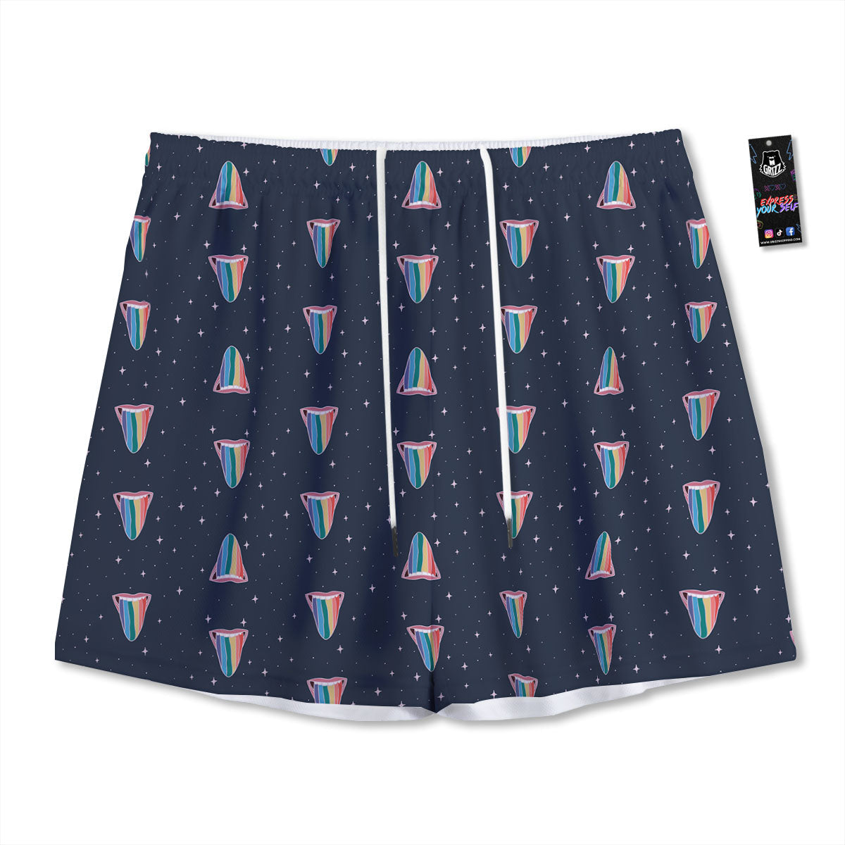Tongue Gay Pride Print Pattern Mesh Shorts