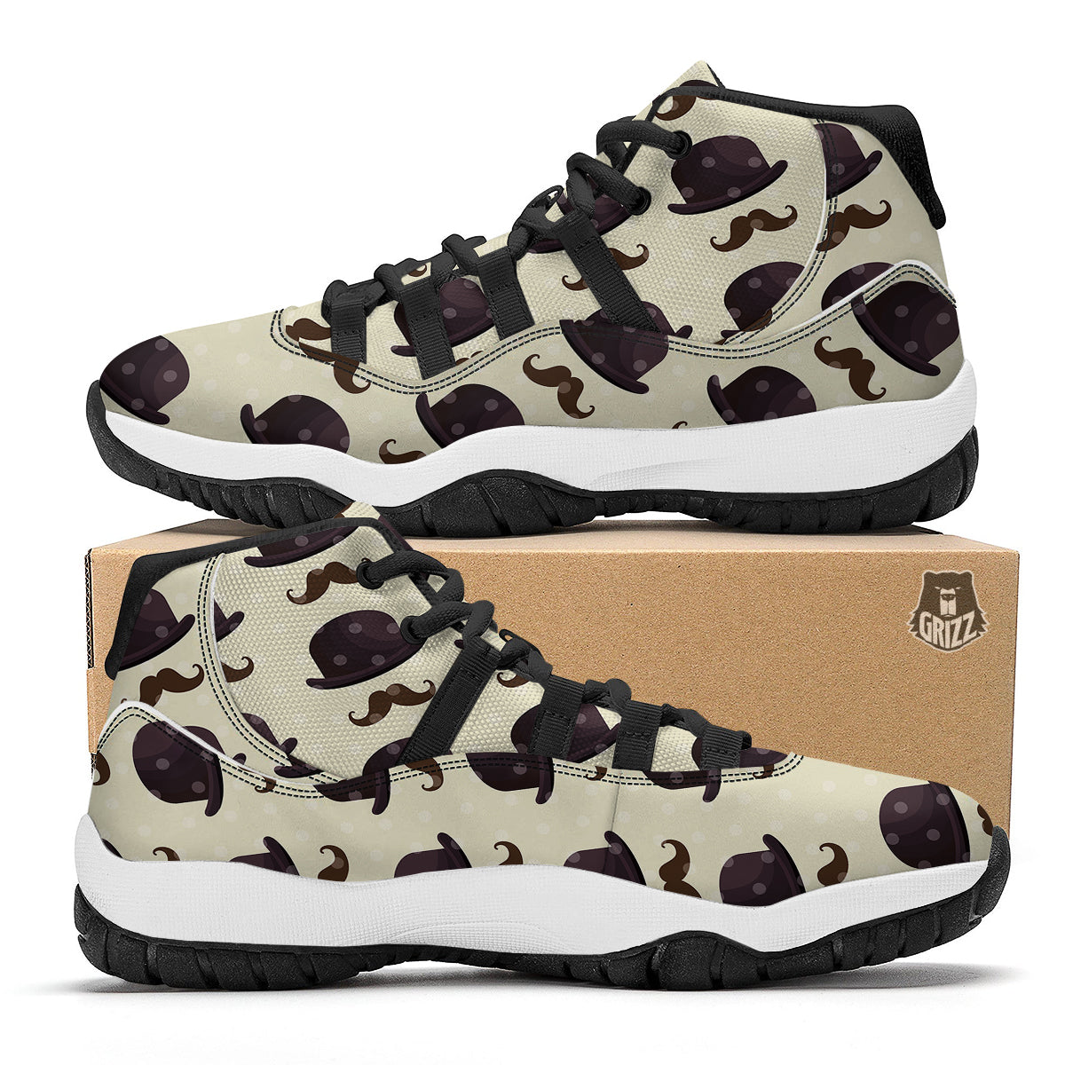 Top Hat Mustache Dot Print Pattern Black Bball Shoes-grizzshop