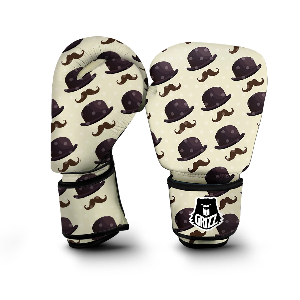 Top Hat Mustache Dot Print Pattern Boxing Gloves-grizzshop