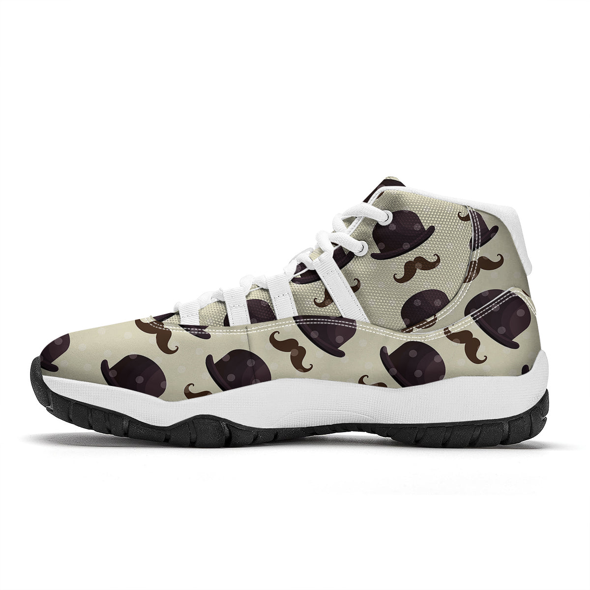 Top Hat Mustache Dot Print Pattern White Bball Shoes-grizzshop