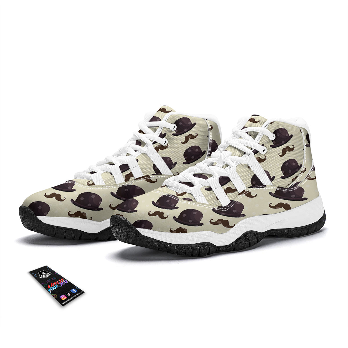 Top Hat Mustache Dot Print Pattern White Bball Shoes-grizzshop