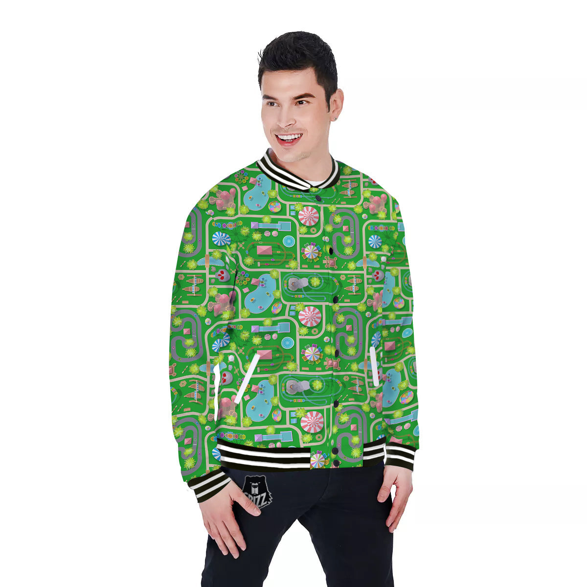 Top View Amusement Park Print Pattern Baseball Jacket-grizzshop