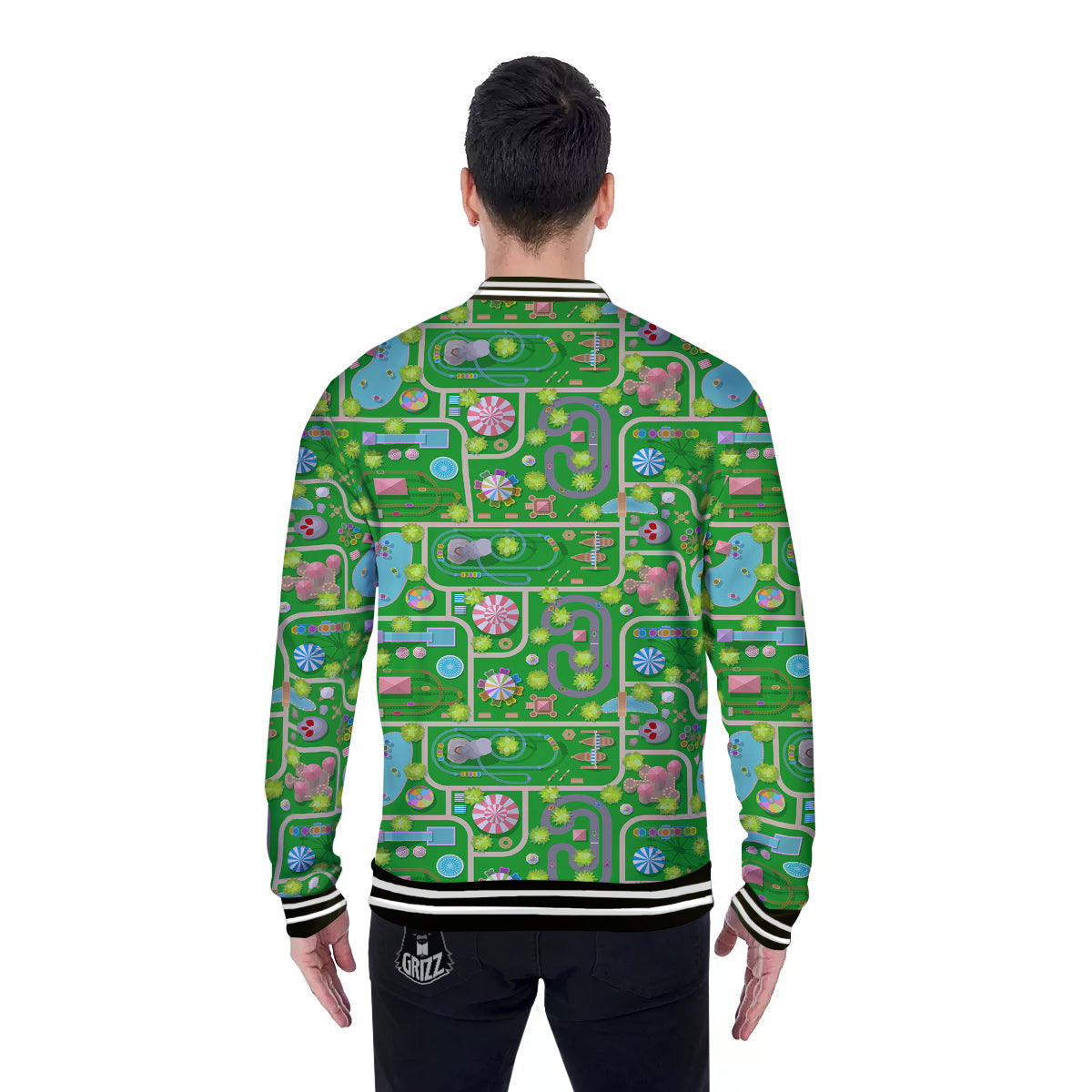 Top View Amusement Park Print Pattern Baseball Jacket-grizzshop