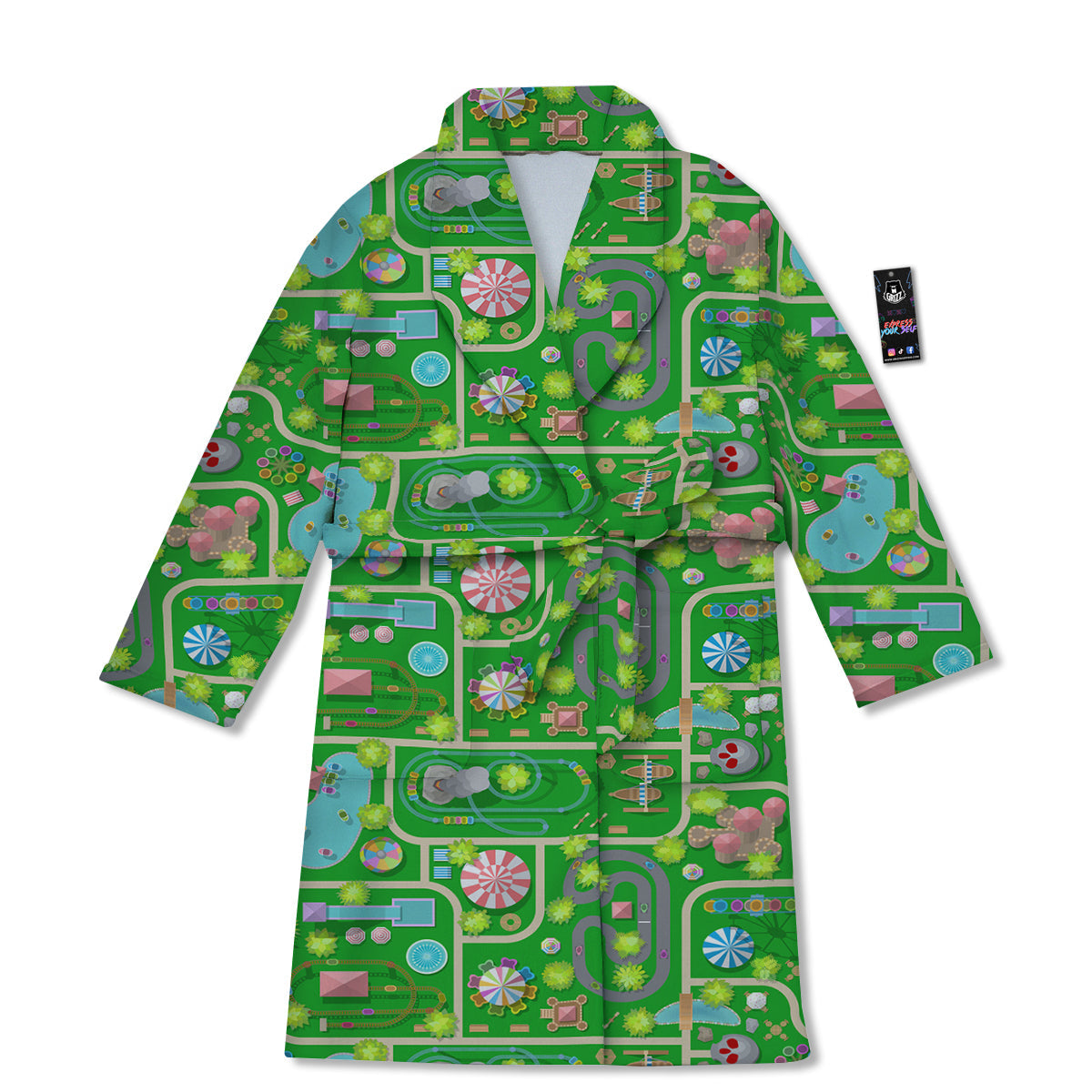 Top View Amusement Park Print Pattern Bathrobe-grizzshop
