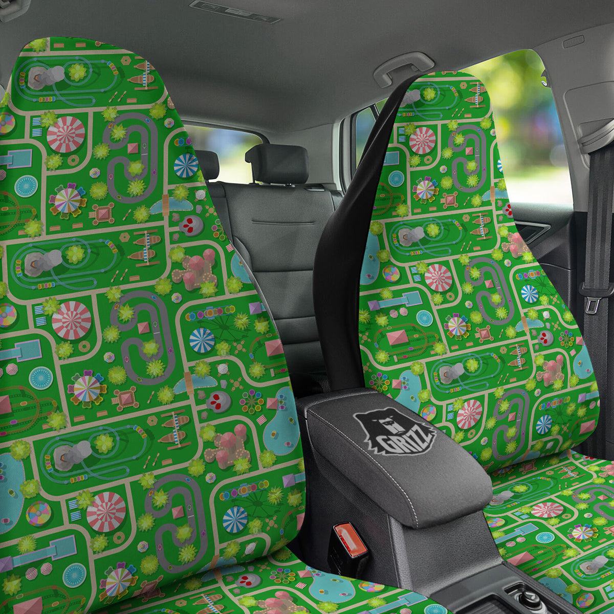 Top View Amusement Park Print Pattern Car Seat Covers-grizzshop