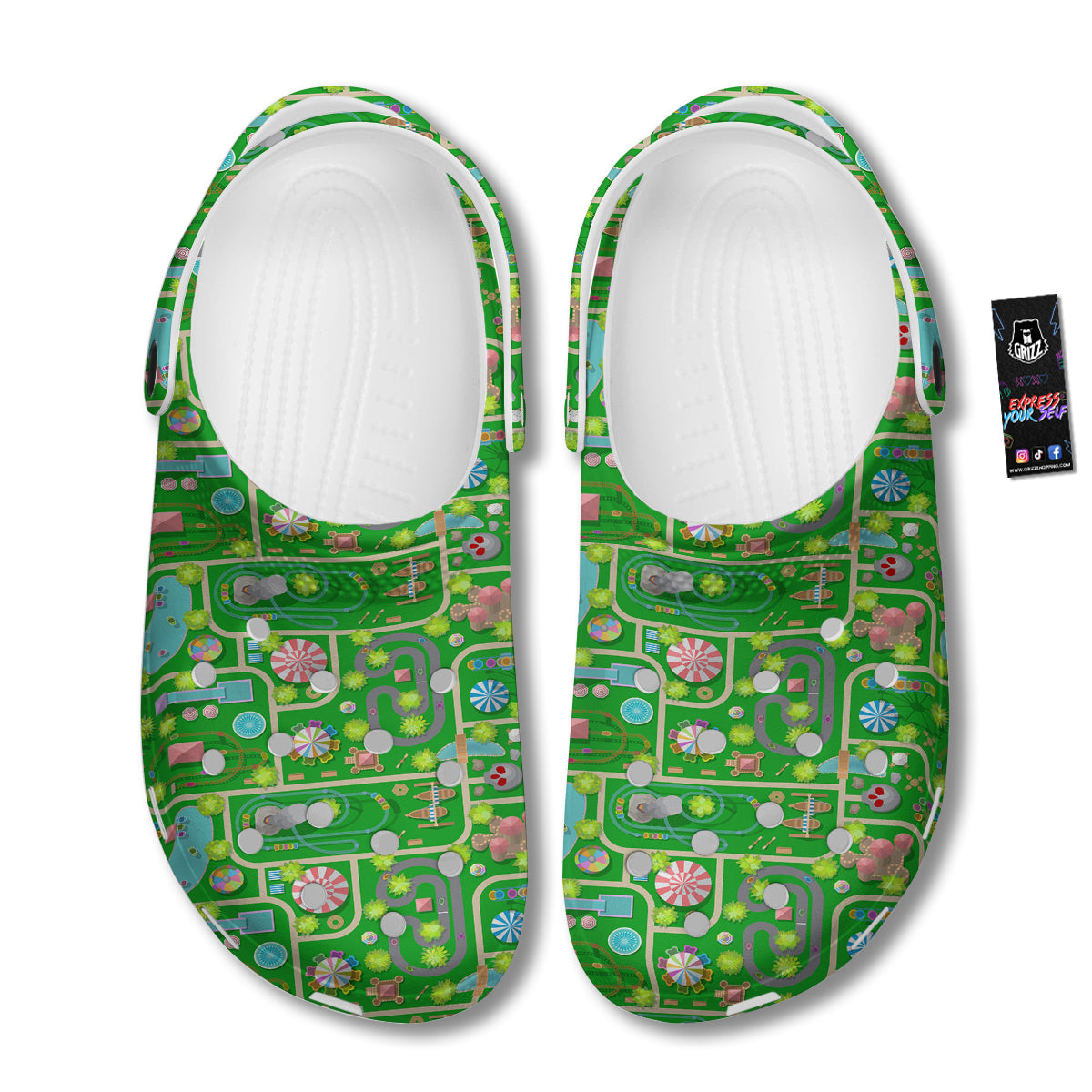 Top View Amusement Park Print Pattern Clog-grizzshop