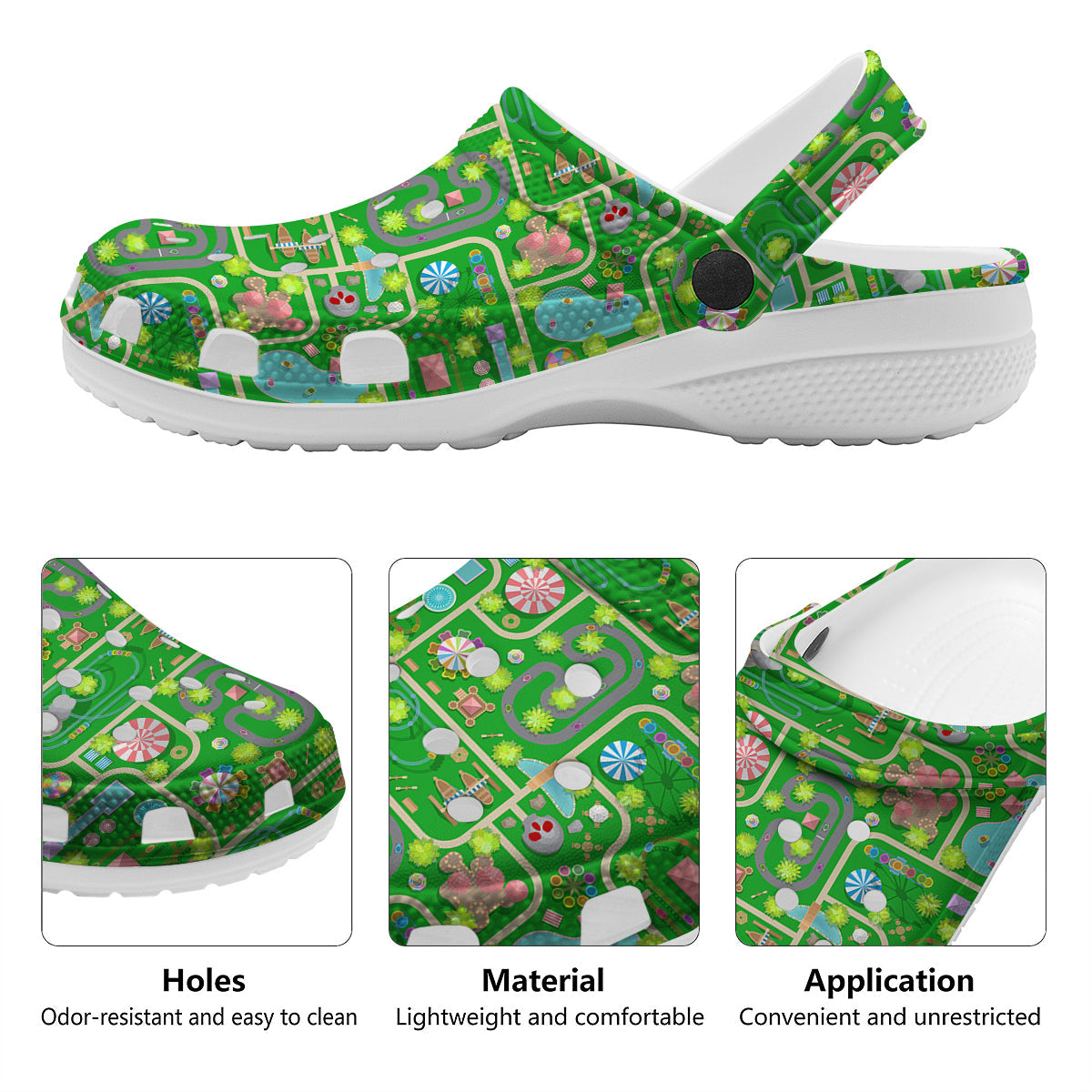 Top View Amusement Park Print Pattern Clog-grizzshop