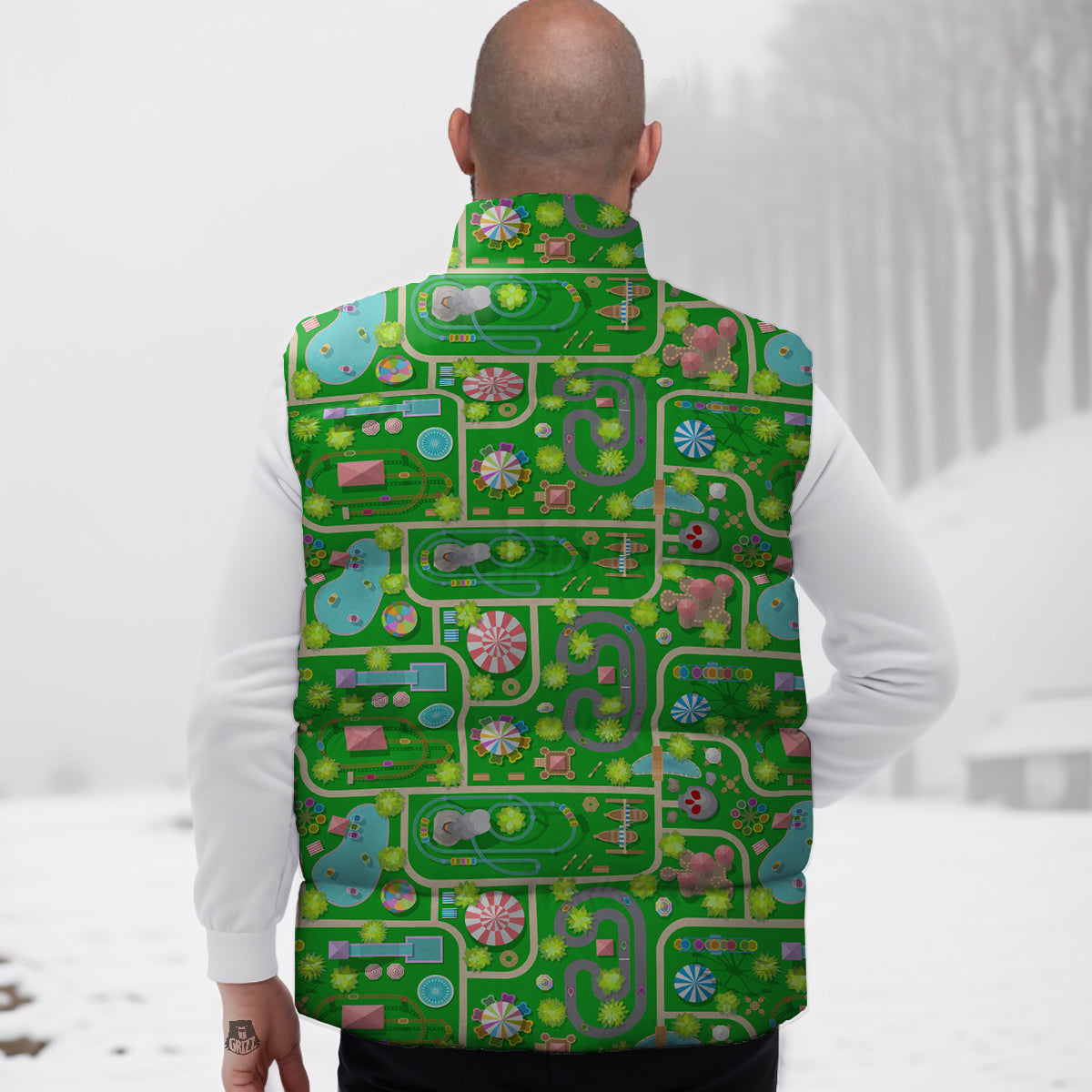 Top View Amusement Park Print Pattern Down Vest-grizzshop
