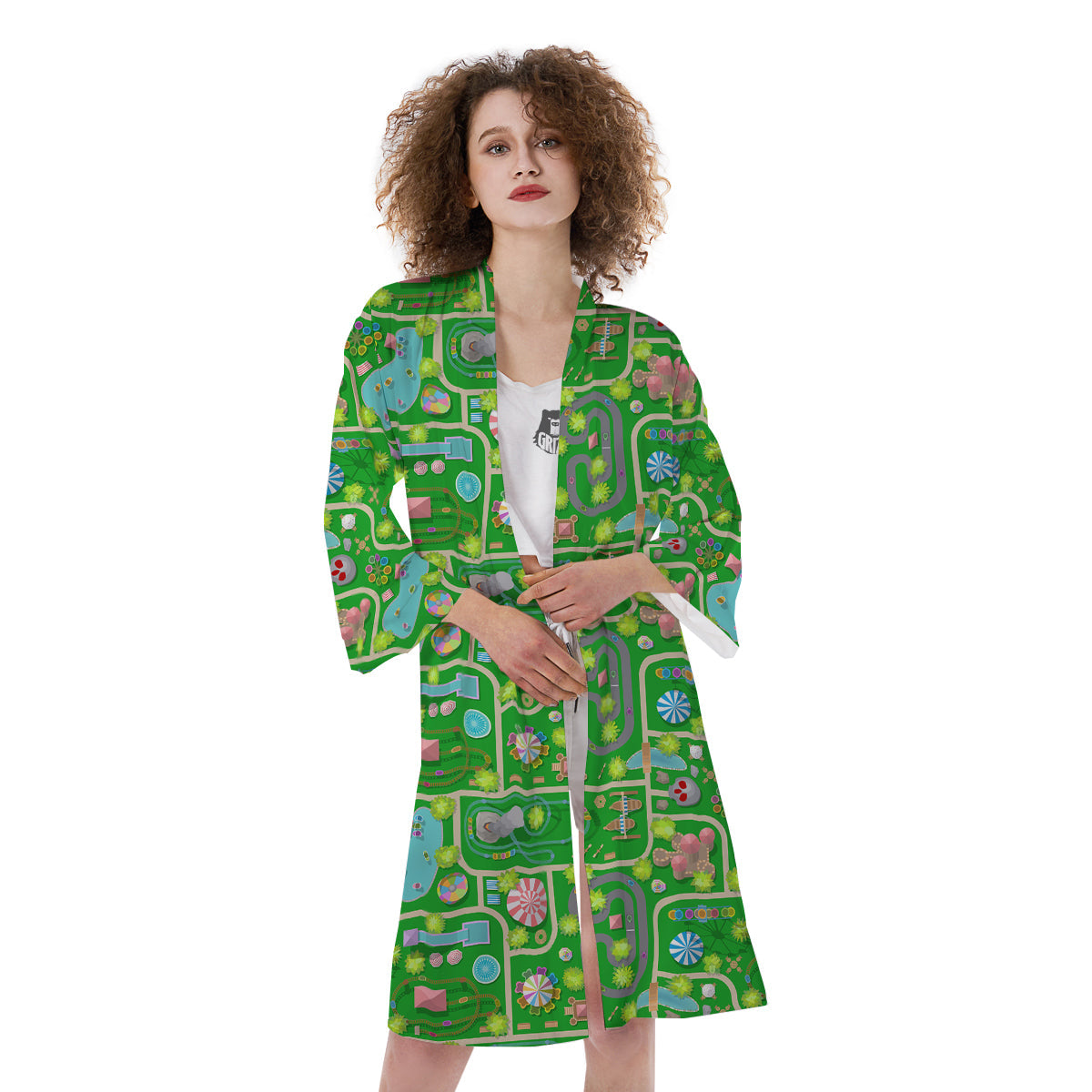 Top View Amusement Park Print Pattern Kimono-grizzshop