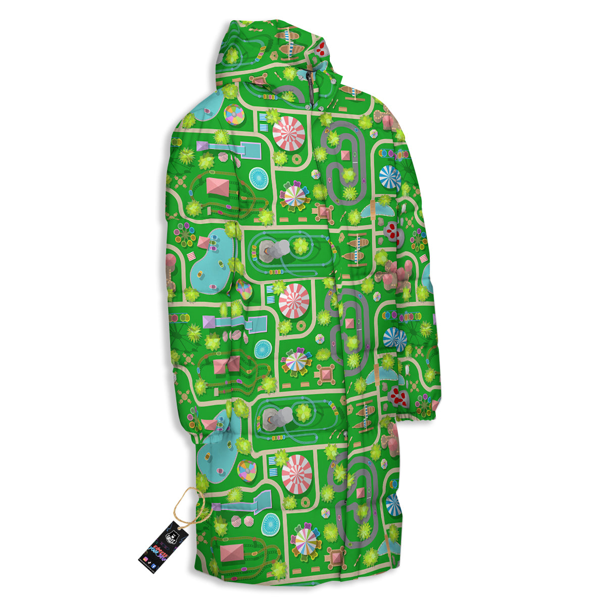 Top View Amusement Park Print Pattern Long Down Jacket-grizzshop
