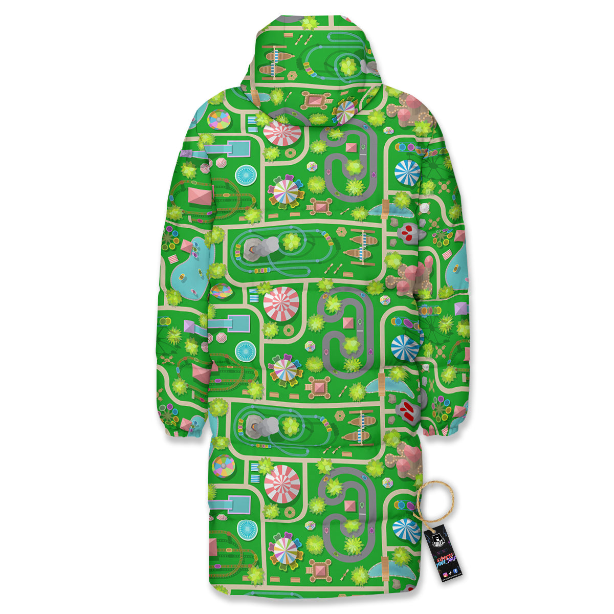 Top View Amusement Park Print Pattern Long Down Jacket-grizzshop