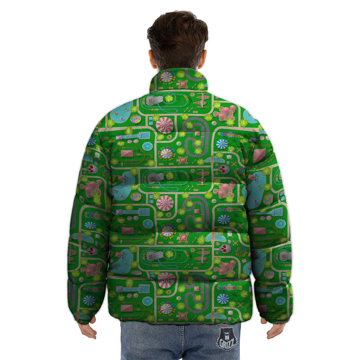 Top View Amusement Park Print Pattern Puffer Jacket-grizzshop
