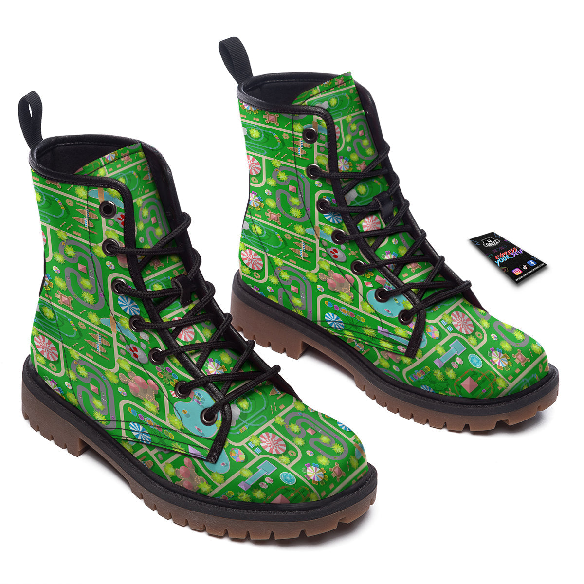 Top View Amusement Park Print Pattern Work Boots-grizzshop