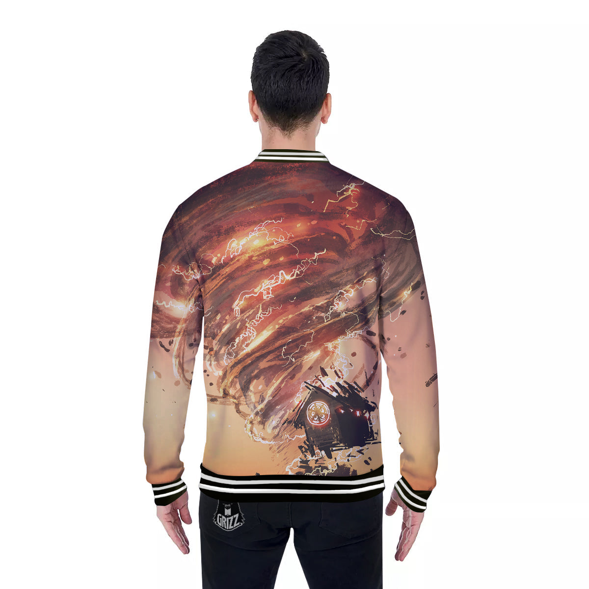 Tornado Destroy Watercolor Print Baseball Jacket-grizzshop