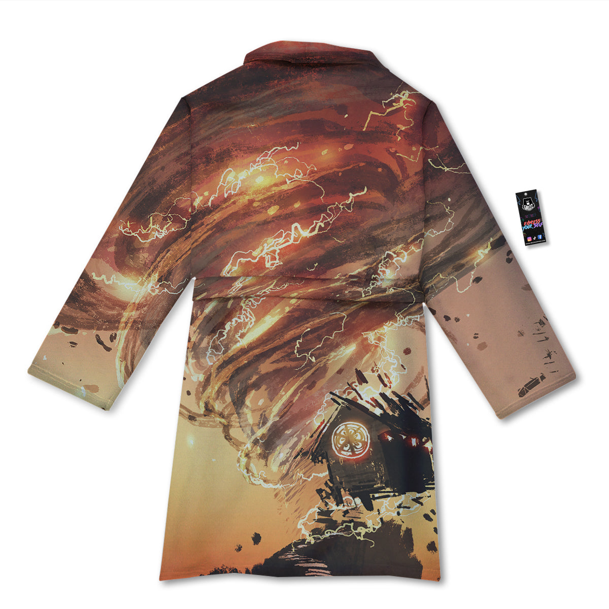 Tornado Destroy Watercolor Print Bathrobe-grizzshop