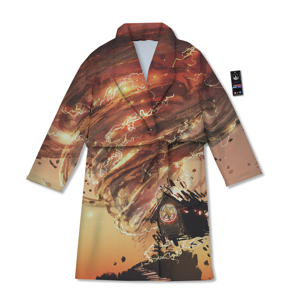 Tornado Destroy Watercolor Print Bathrobe-grizzshop