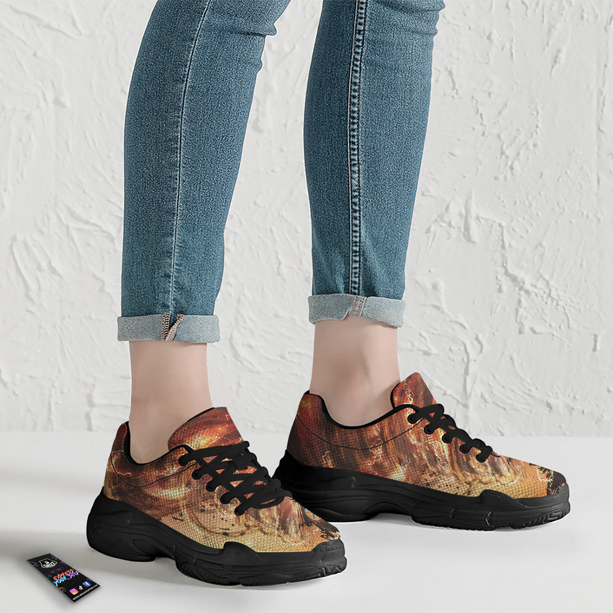 Tornado Destroy Watercolor Print Black Chunky Shoes-grizzshop