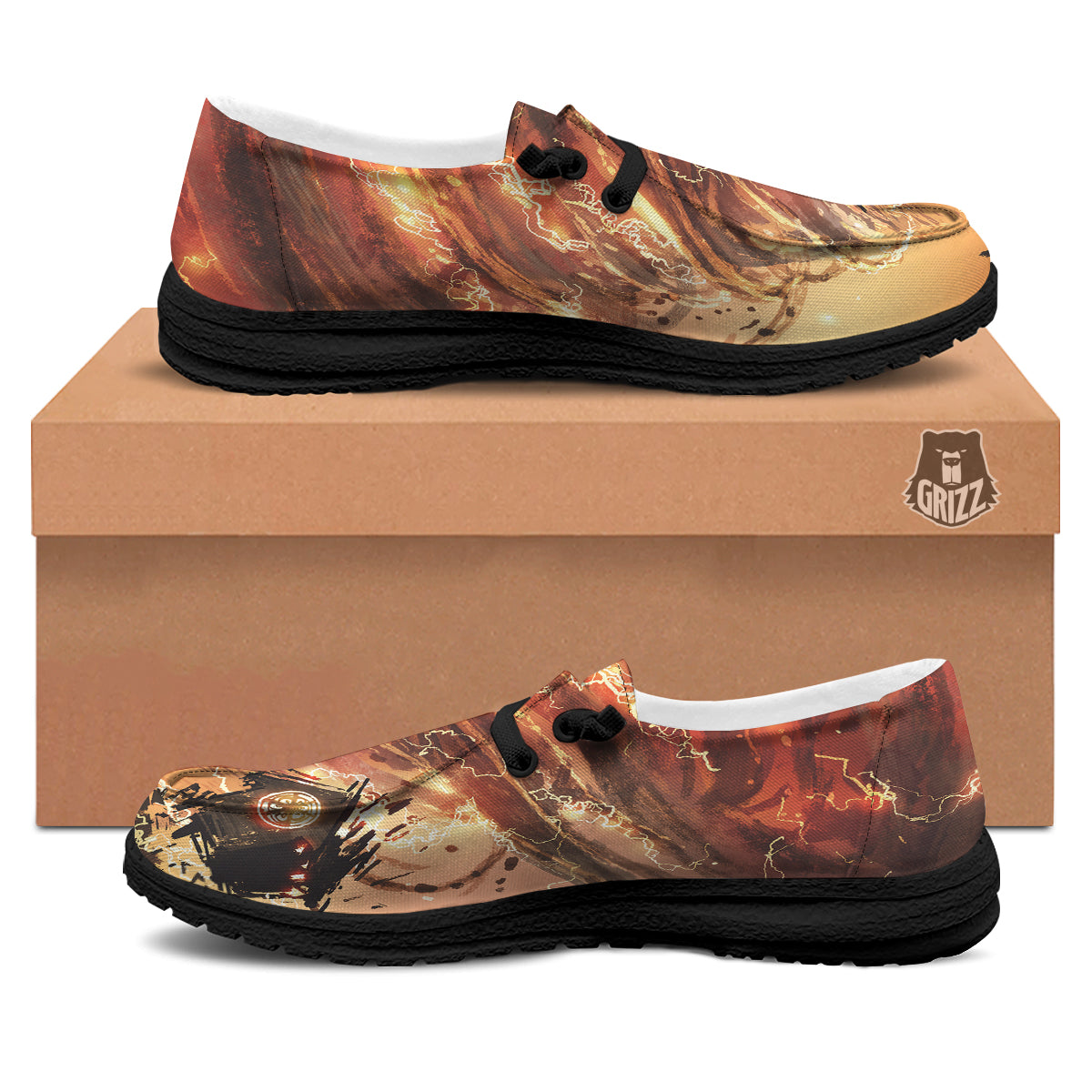 Tornado Destroy Watercolor Print Black Loafers-grizzshop