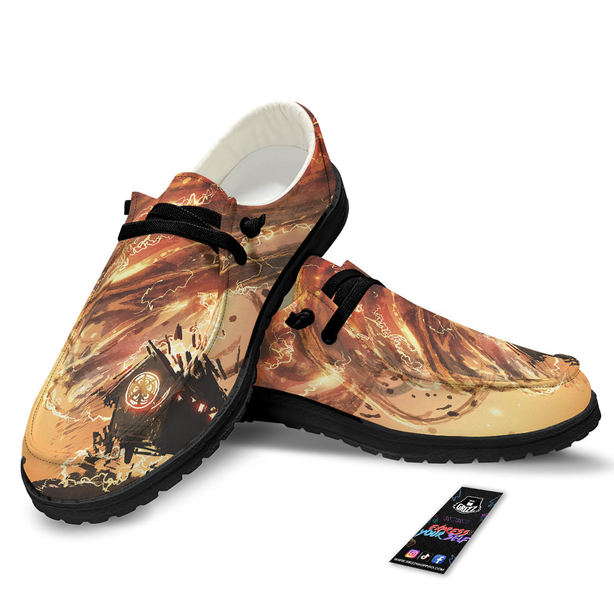 Tornado Destroy Watercolor Print Black Loafers-grizzshop