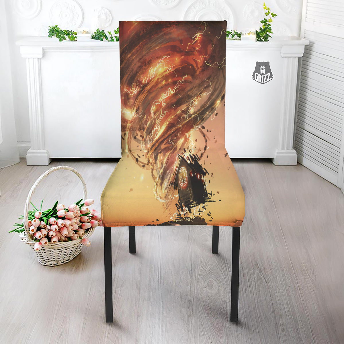 Tornado Destroy Watercolor Print Dining Chair Slipcover-grizzshop