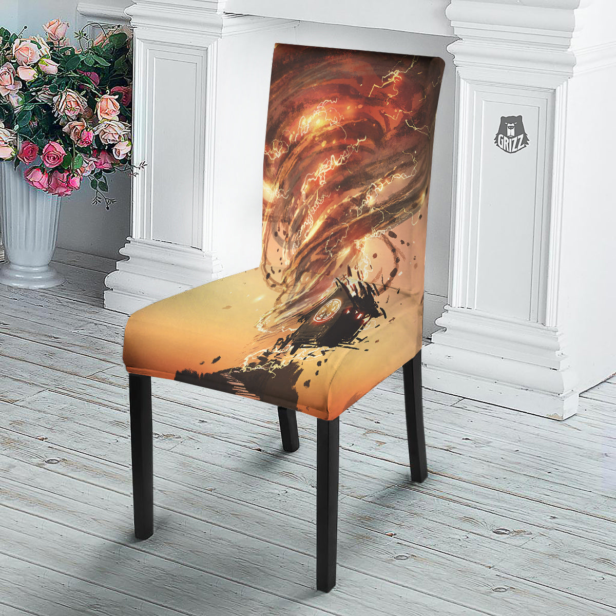 Tornado Destroy Watercolor Print Dining Chair Slipcover-grizzshop