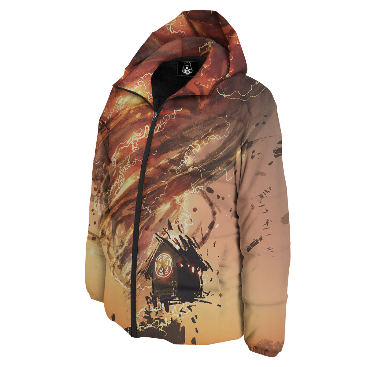 Tornado Destroy Watercolor Print Down Jacket-grizzshop