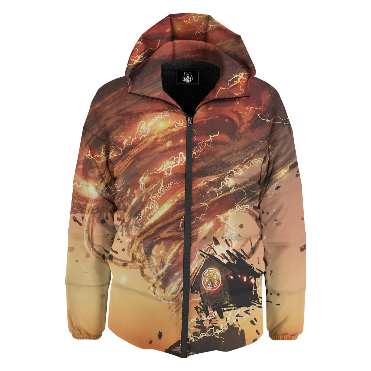 Tornado Destroy Watercolor Print Down Jacket-grizzshop