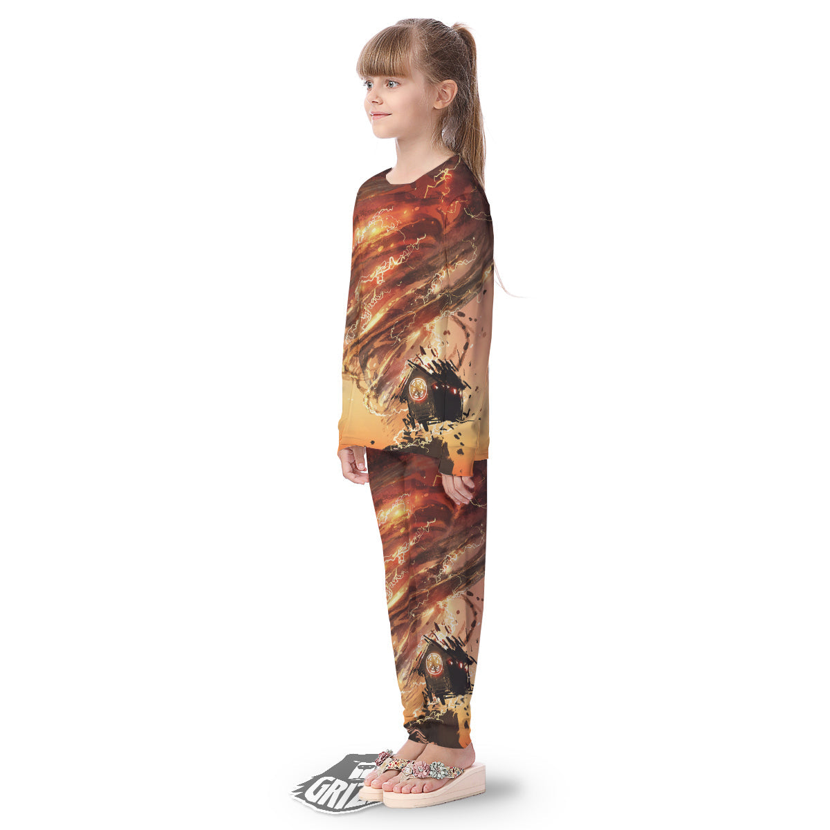 Tornado Destroy Watercolor Print Kid's Pajamas-grizzshop