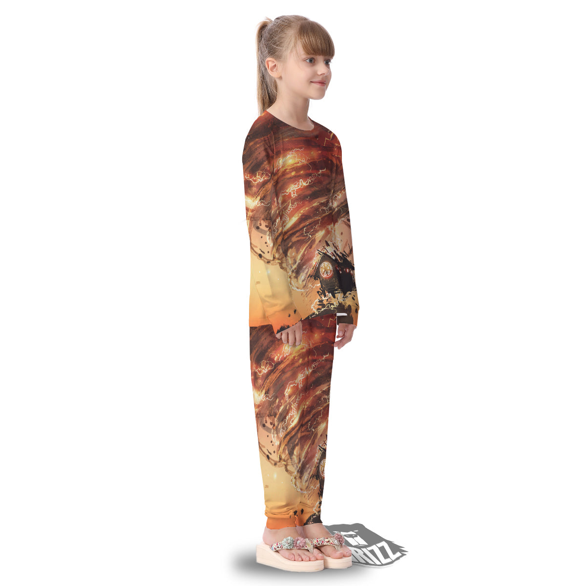 Tornado Destroy Watercolor Print Kid's Pajamas-grizzshop