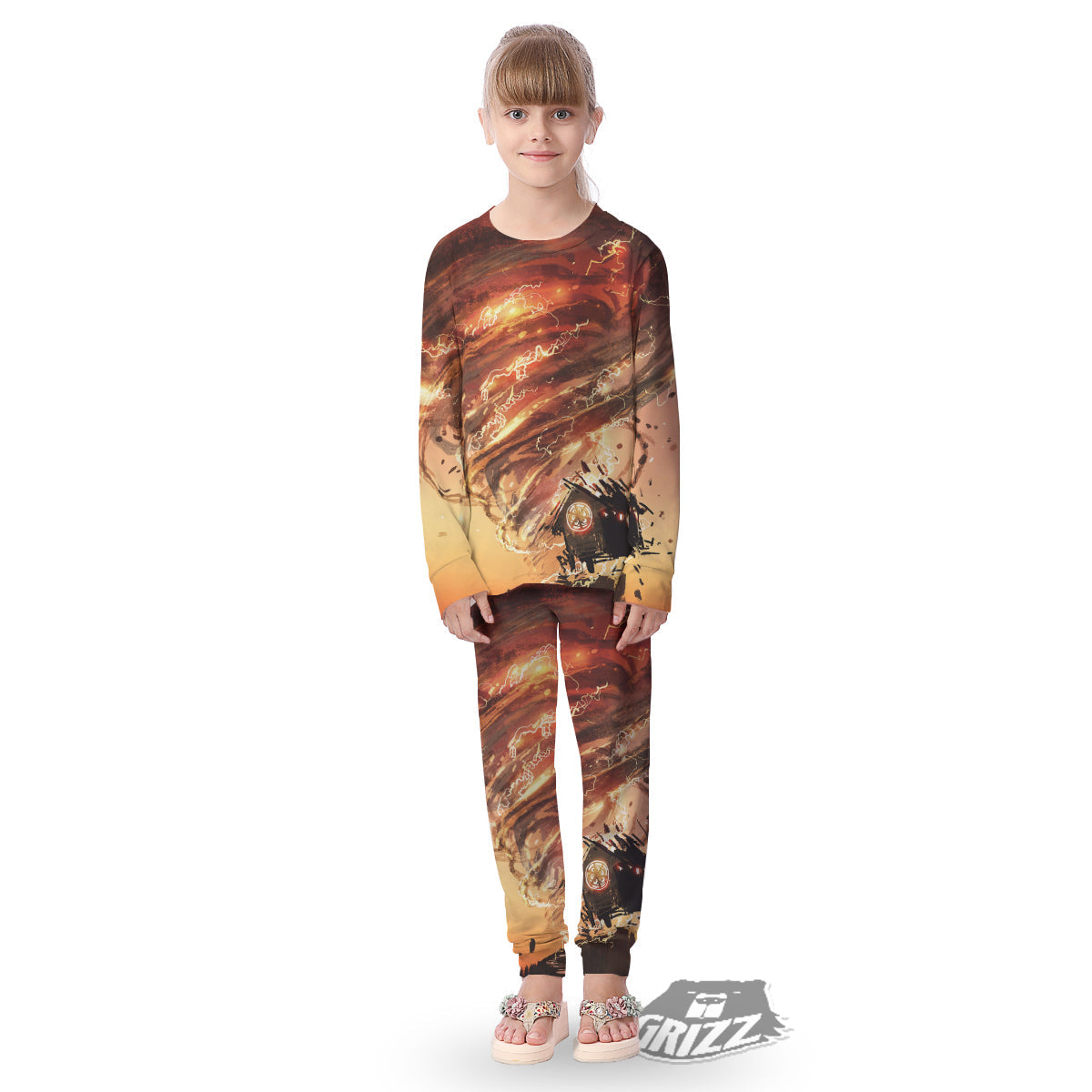 Tornado Destroy Watercolor Print Kid's Pajamas-grizzshop