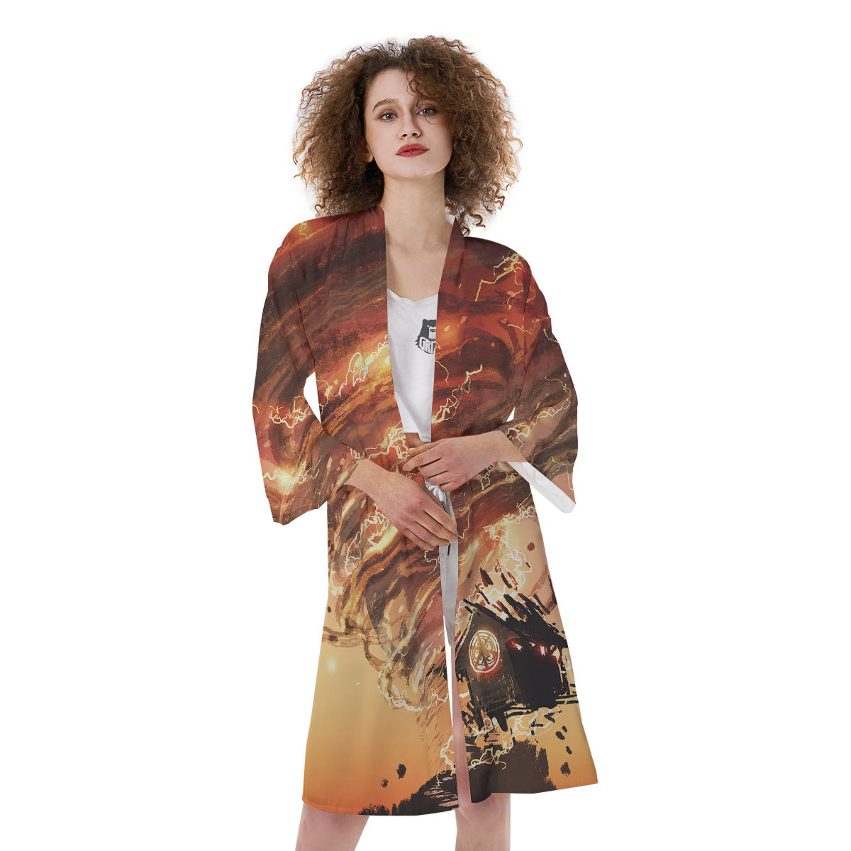 Tornado Destroy Watercolor Print Kimono-grizzshop