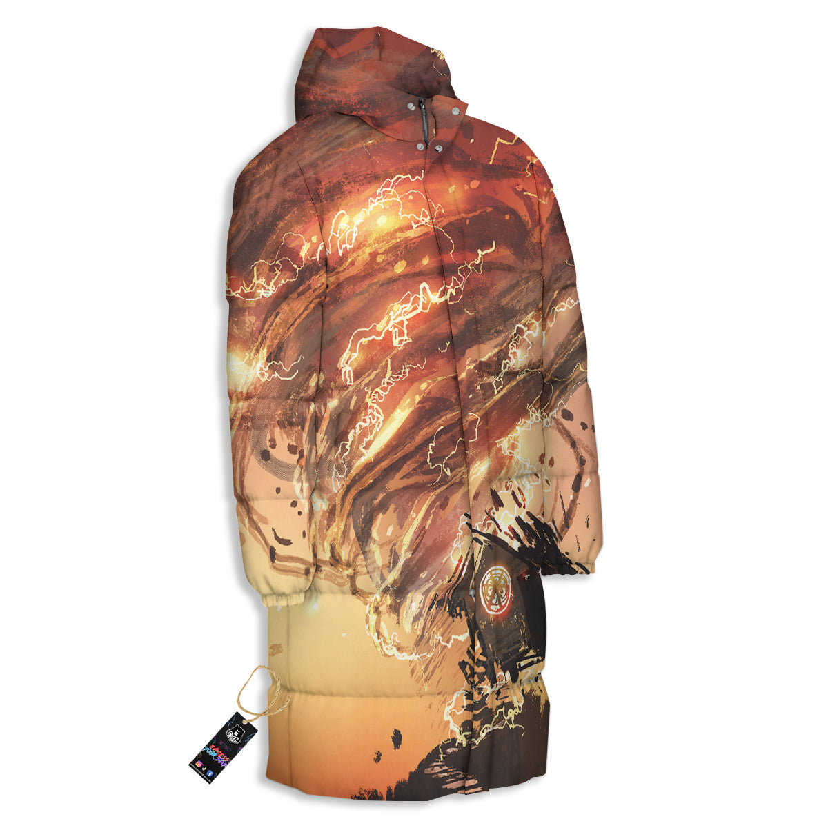 Tornado Destroy Watercolor Print Long Down Jacket-grizzshop