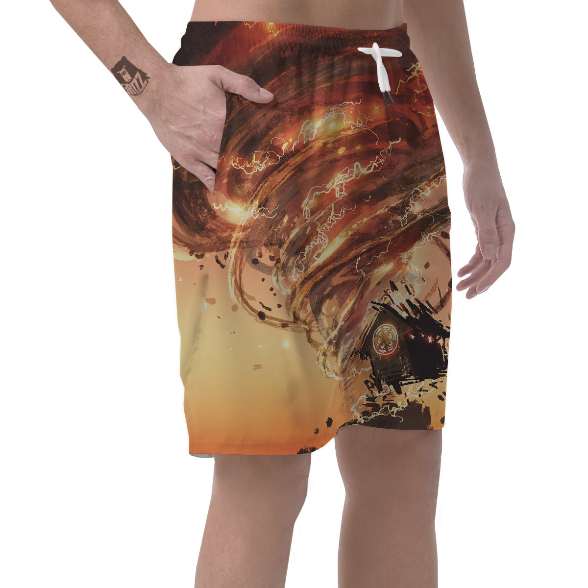 Tornado Destroy Watercolor Print Men's Shorts-grizzshop