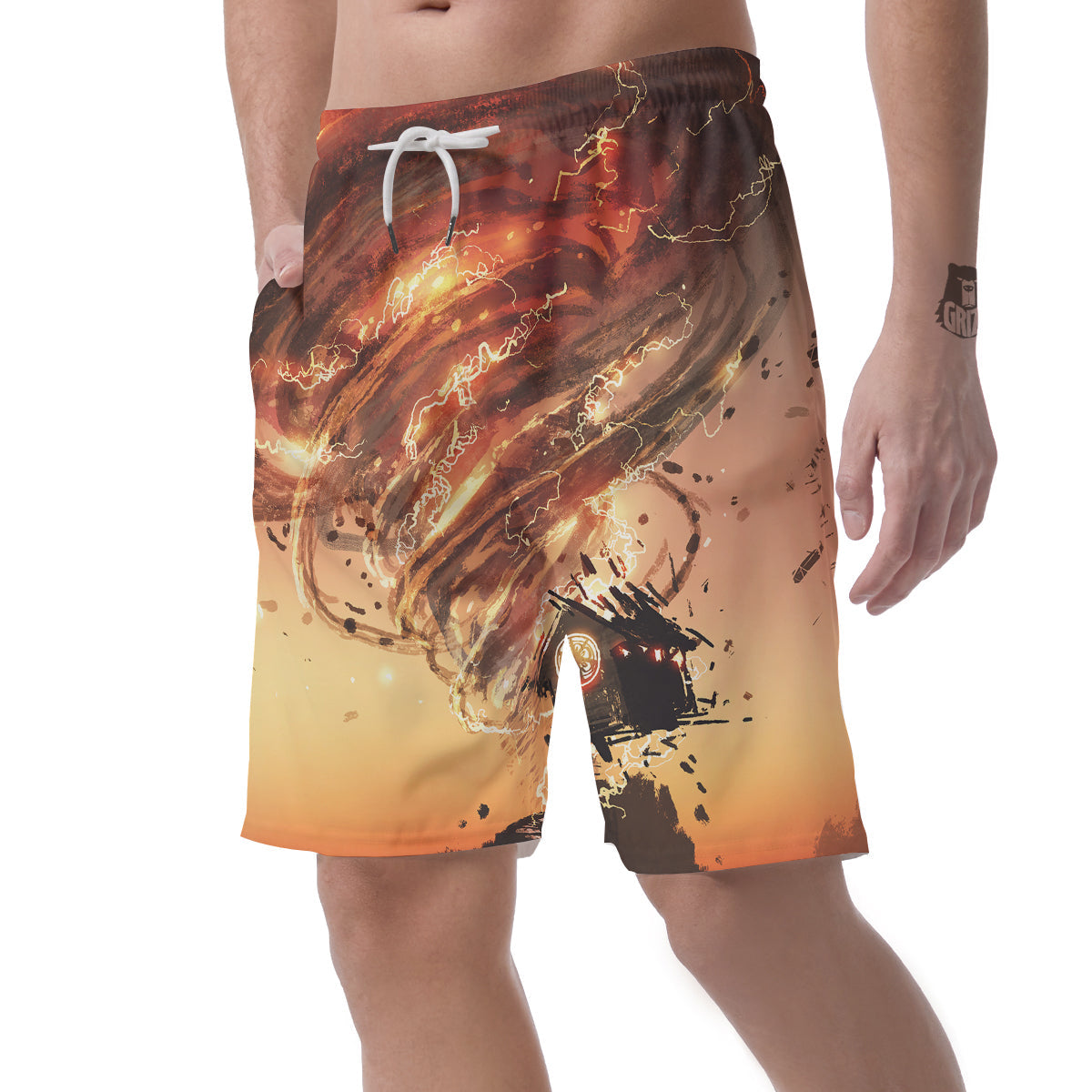 Tornado Destroy Watercolor Print Men's Shorts-grizzshop