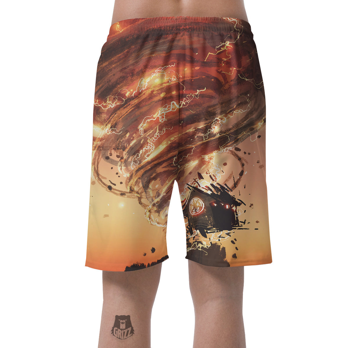 Tornado Destroy Watercolor Print Men's Shorts-grizzshop