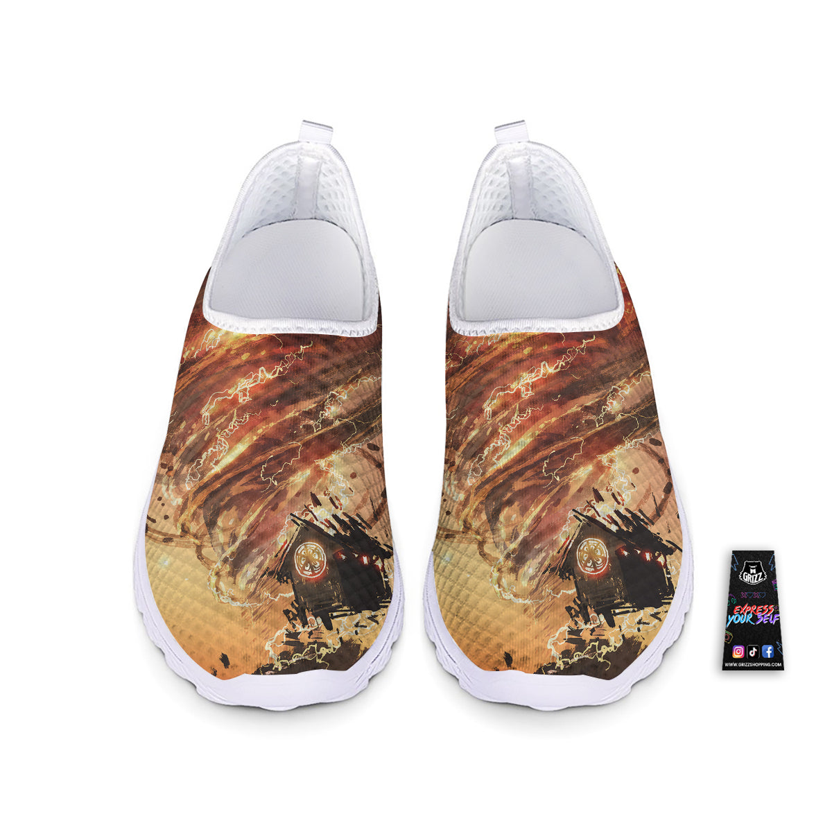 Tornado Destroy Watercolor Print Nurse Shoes-grizzshop