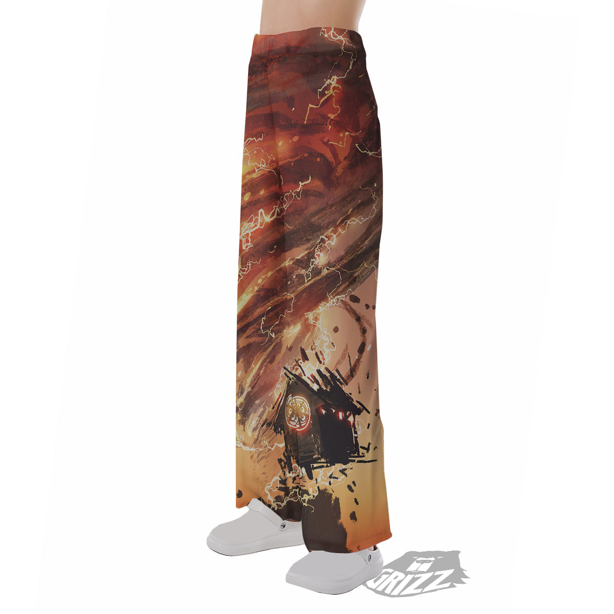 Tornado Destroy Watercolor Print Pajama Pants-grizzshop