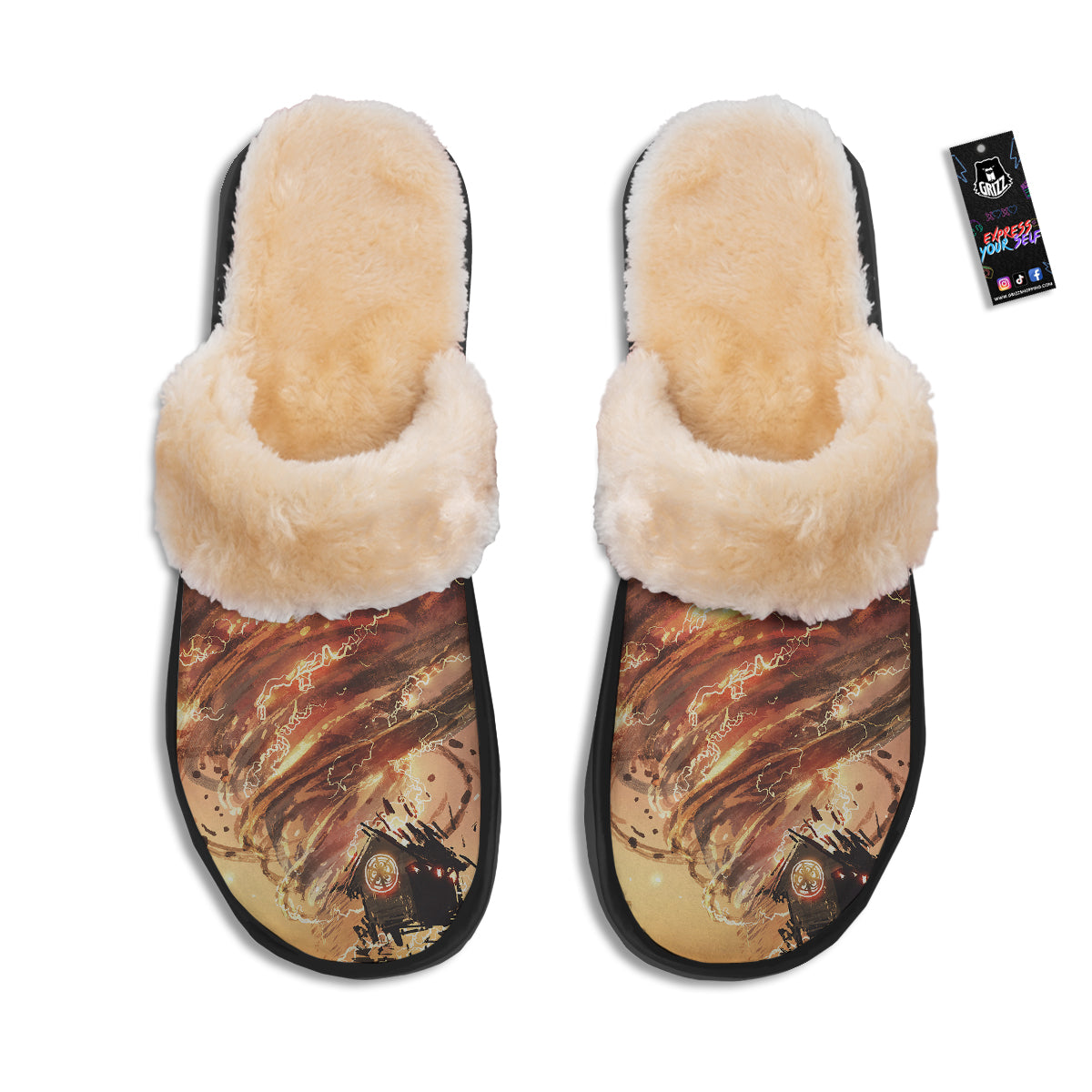 Tornado Destroy Watercolor Print Slippers-grizzshop