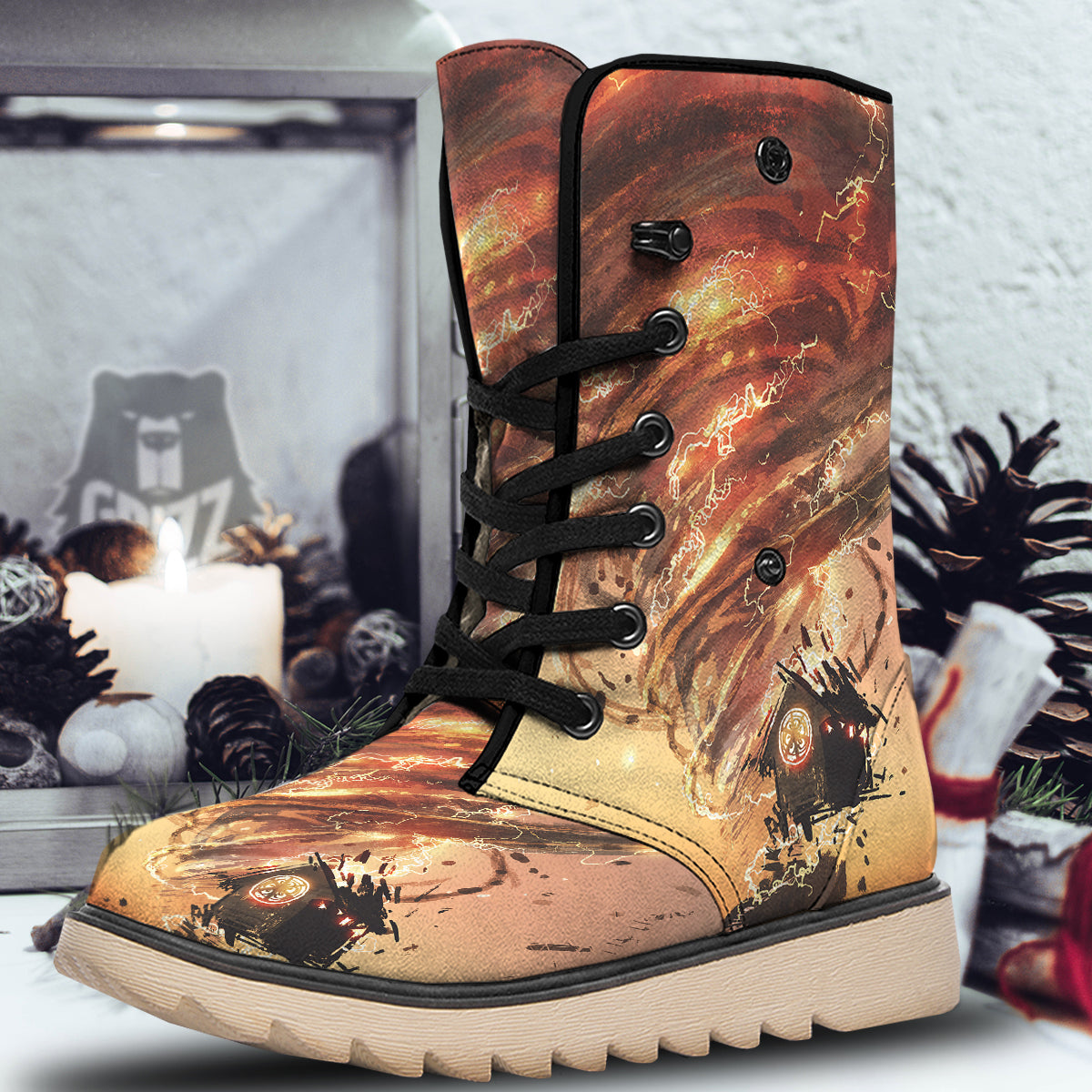 Tornado Destroy Watercolor Print Snow Boots-grizzshop