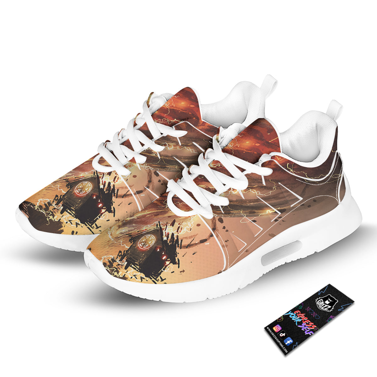 Tornado Destroy Watercolor Print Tennis Shoes-grizzshop