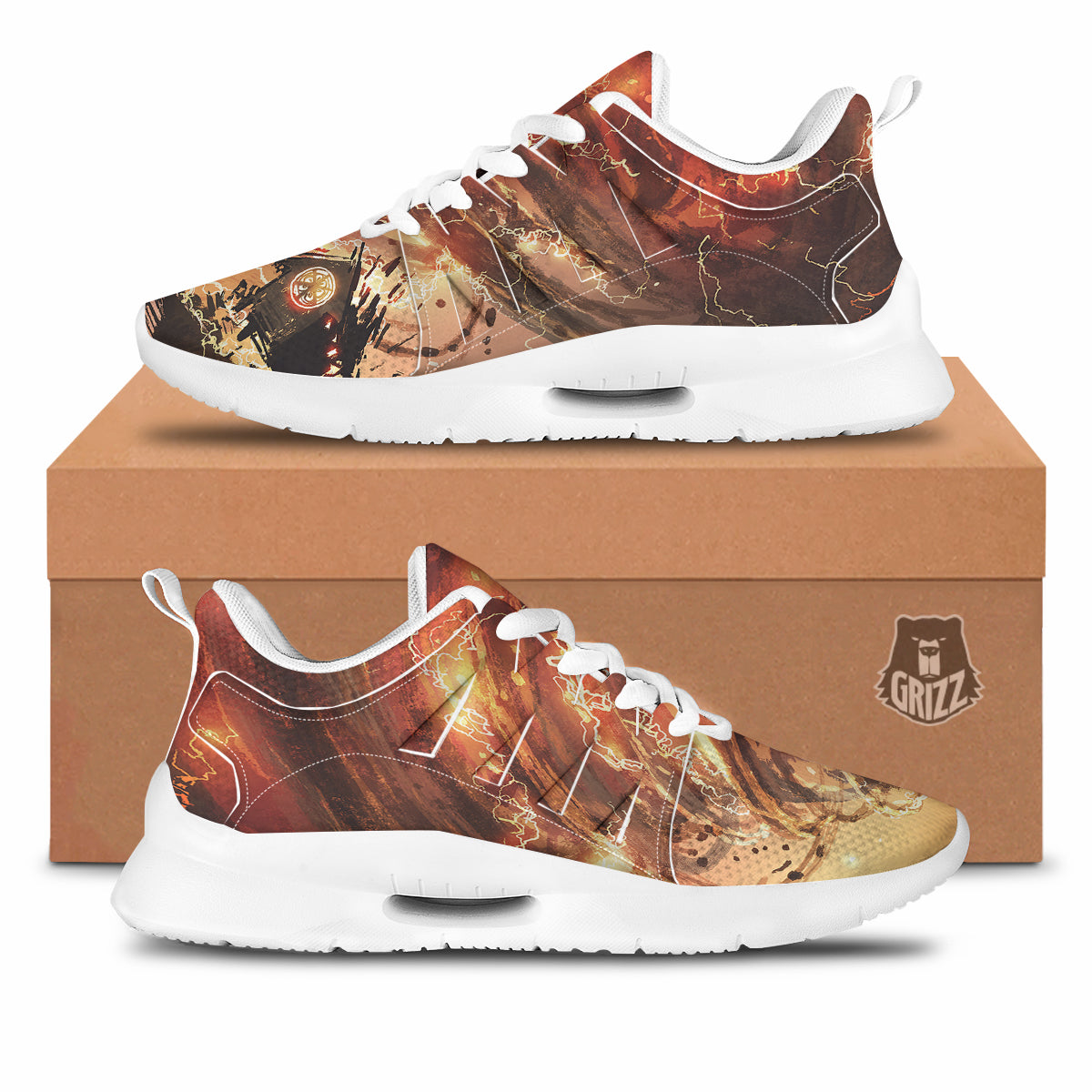 Tornado Destroy Watercolor Print Tennis Shoes-grizzshop