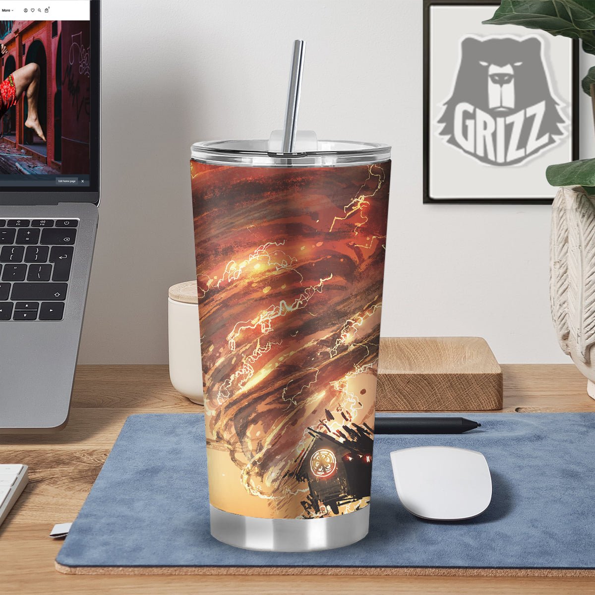 Tornado Destroy Watercolor Print Tumbler-grizzshop