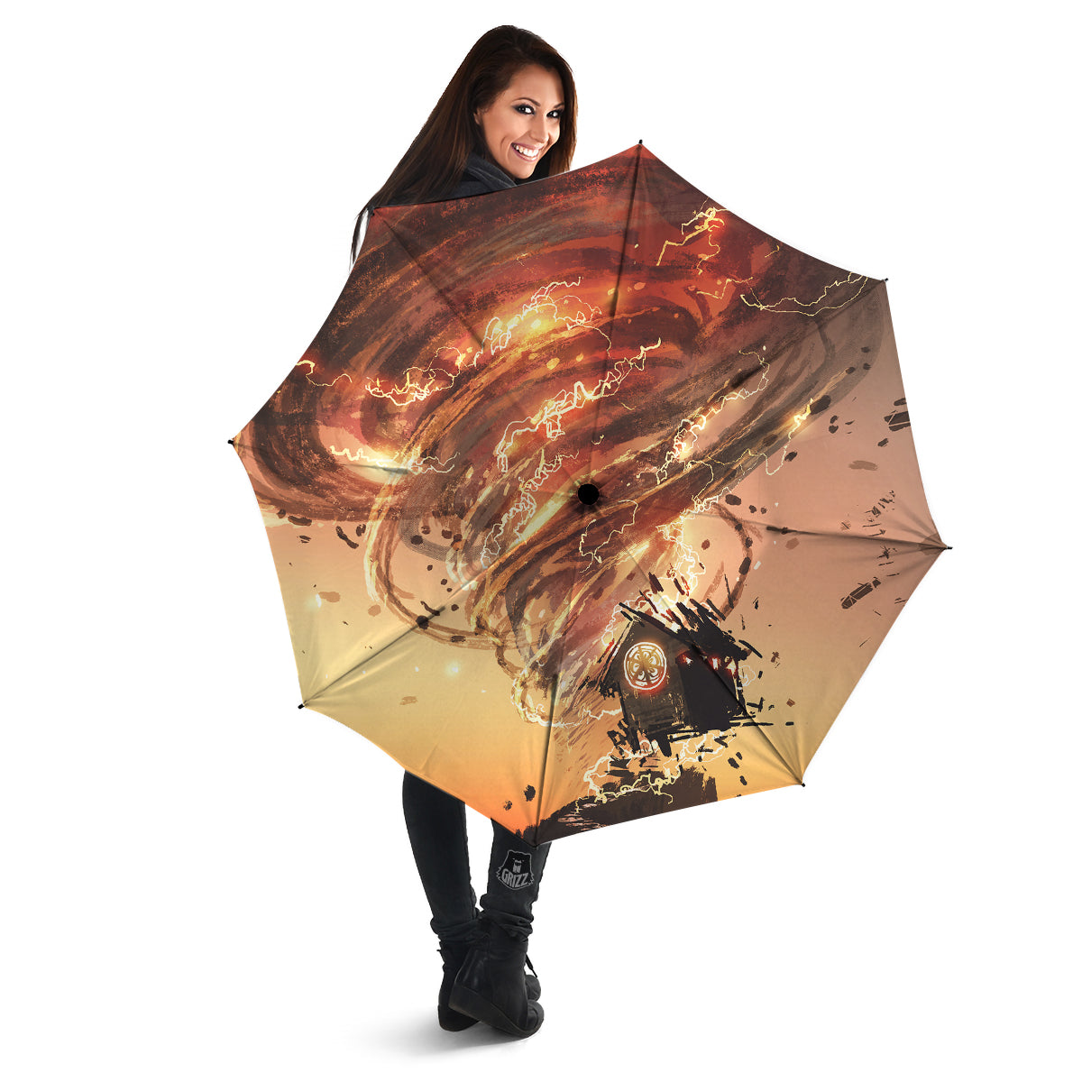 Tornado Destroy Watercolor Print Umbrella-grizzshop
