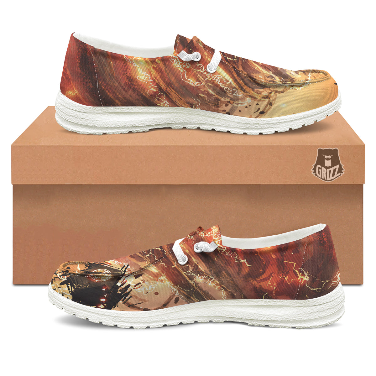 Tornado Destroy Watercolor Print White Loafers-grizzshop